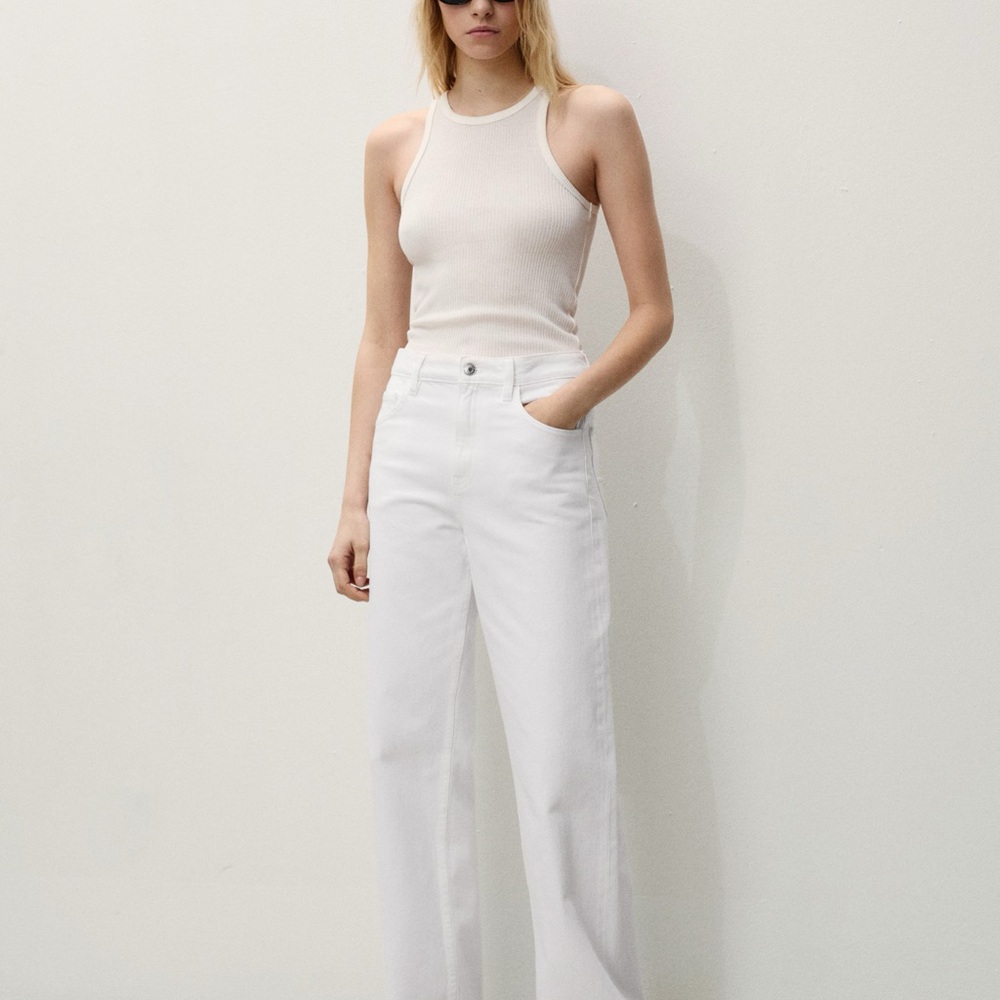 Mango Women's White Wide-Leg Jeans